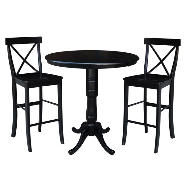 International Concepts Round 36 in Rd Extension Dining Table 40.9 inH, 2 X-Back Bar Height Stools, Black, 36 in W, 48 in L K46-36RXT-S6133-2 - main